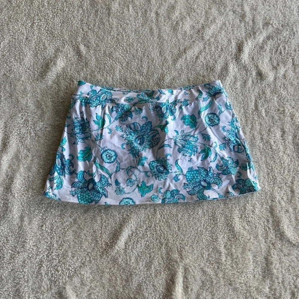Lands' End Swim Skirt Women's 18 Aqua‎ Paisley Floral Attached Brief